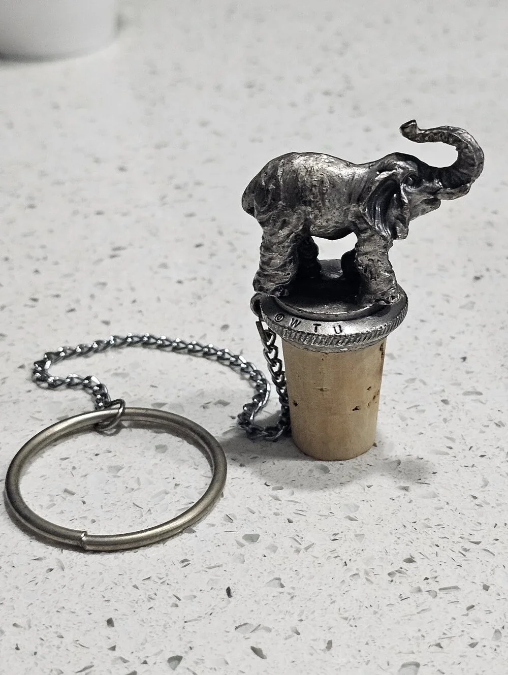 Pewter Cork Wine Bottle Stopper Elephant with Trunk Up New in Box